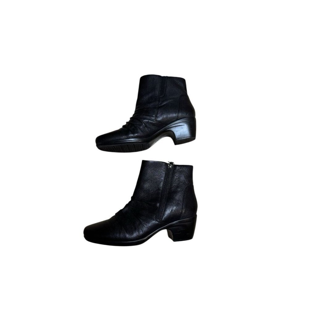 Clarks Collection Black Leather Ankle Booties Women’s 9 Side Zip 2” Heel